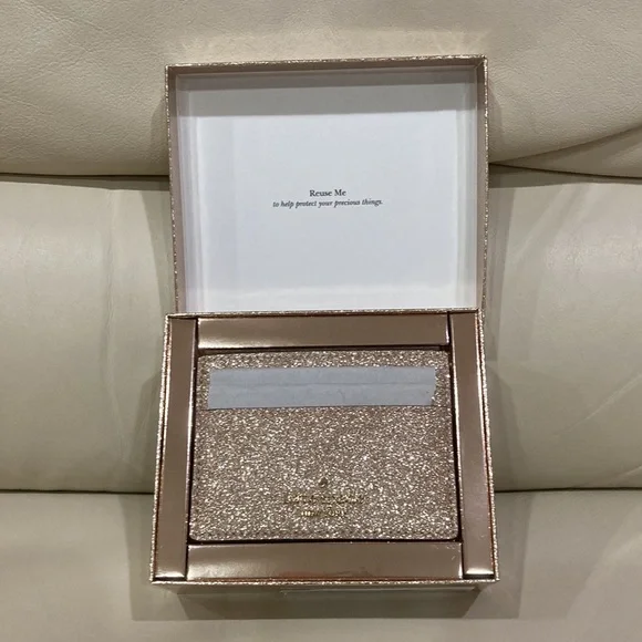 NWT Kate Spade Gold Sparkle Glitter Glimmer Boxed Small Slim Card Holder Wallet - Picture 4 of 15